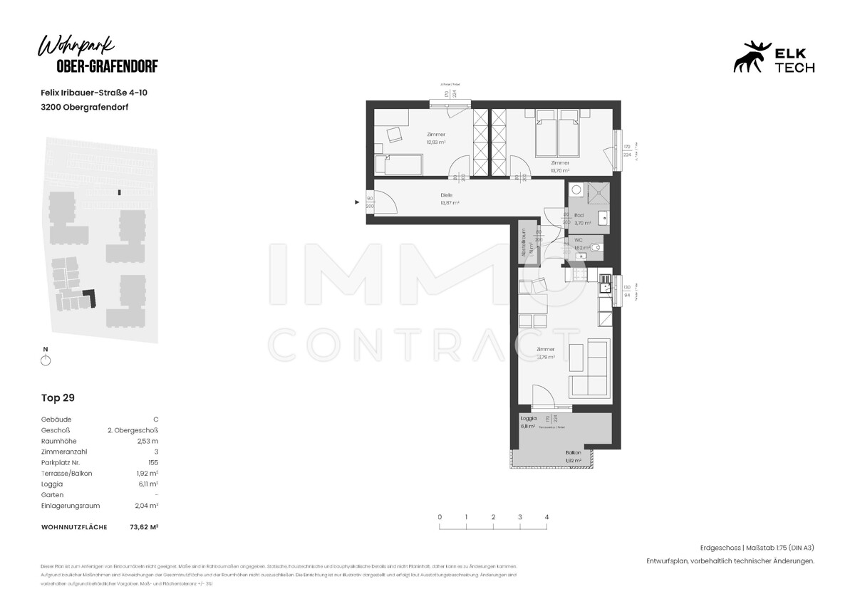 3ZI- 73,62qm - Sd-Balkon- Vorsorgewohnung, Anlage in kolog. NEUBAU /  / 3100 St.Plten / Bild 1
