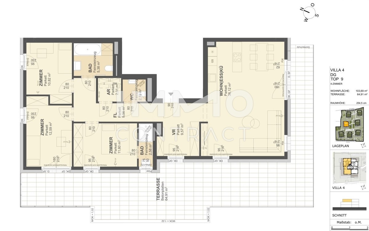 KREMSER WOHNDOMIZIL
4Zi- 104qm Penthouse - Eigentum, Lift, Tiefgarage, in beliebter Grnruhelage /  / 3500 Krems / Bild 1