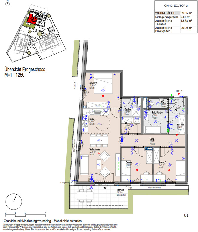 Sdgarten in Ruhelage: Provisionsfreie 4-Zimmer-Wohnung, 2 Bdern, Eigengarten mit Grnblick /  / 2700 Wiener Neustadt / Bild 6