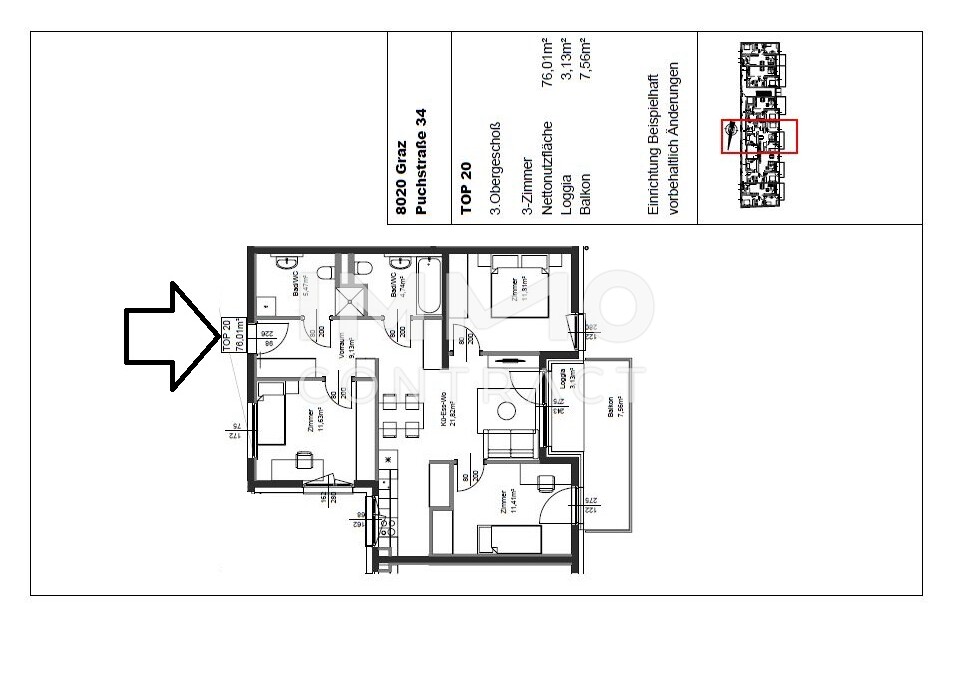 Erstbezug ab 01.10.2025: gefrderte 4 Zimmer Wohnung mit Balkon in ruhiger und zentraler Lage - Puchstrae 34 - Top 20 /  / 8020 Graz / Bild 4