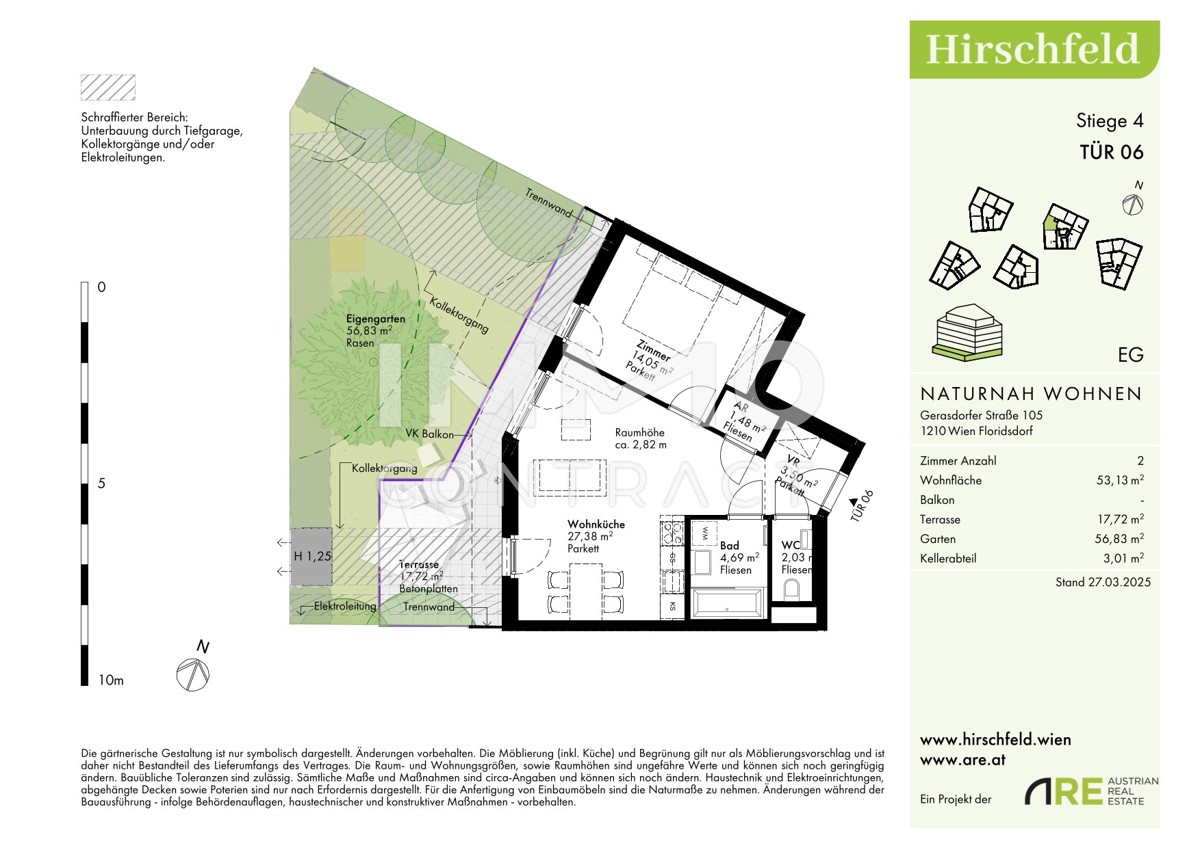 Hirschfeld: 2 Zimmer Wohnung Gartenjuwel! Provisionsfrei und Erstbezug /  / 1210 Wien / Bild 1
