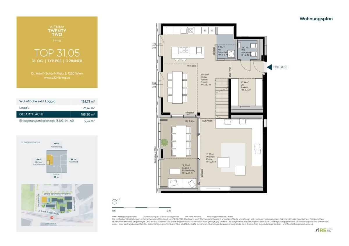 Exklusive Penthouse Wohnung auf 2 Etagen mit atemberaubenden Ausblick auf die Donau und die Innenstadt! /  / 1220 Wien / Bild 6