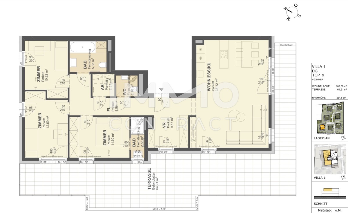KREMSER WOHNDOMIZIL
4Zi- 104qm- Penthouse-Eigentum 
Lift, Tiefgarage, in beliebter Grnruhelage /  / 3500 Krems / Bild 1