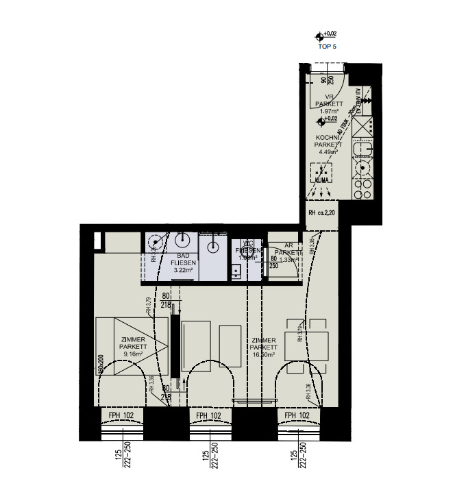 NEW-Schne 2-Zimmer-Wohnung, Erstbezug im Herzen von Wien, Erdgeschoss /  / 1050 Wien / Bild 5