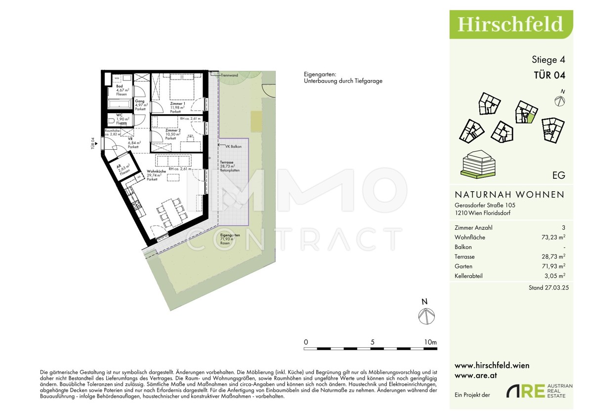 Hirschfeld: Erstbezug und provisionsfrei - 70m2 Garten von der Sonne geksst! Wie im Urlaub /  / 1210 Wien / Bild 2