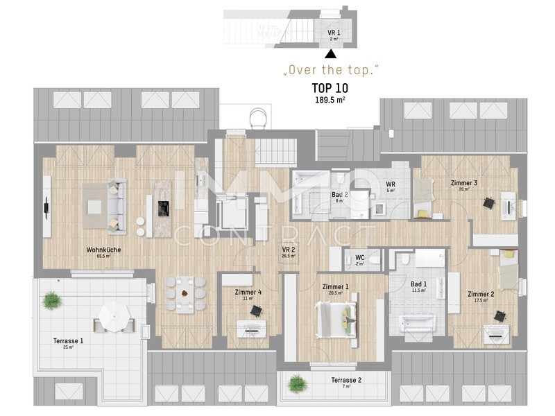 5 Zimmer Penthouse mit 2 Terrassen - 200m zur U1 Rennbahnweg - provisionsfrei /  / 1220 Wien / Bild 2