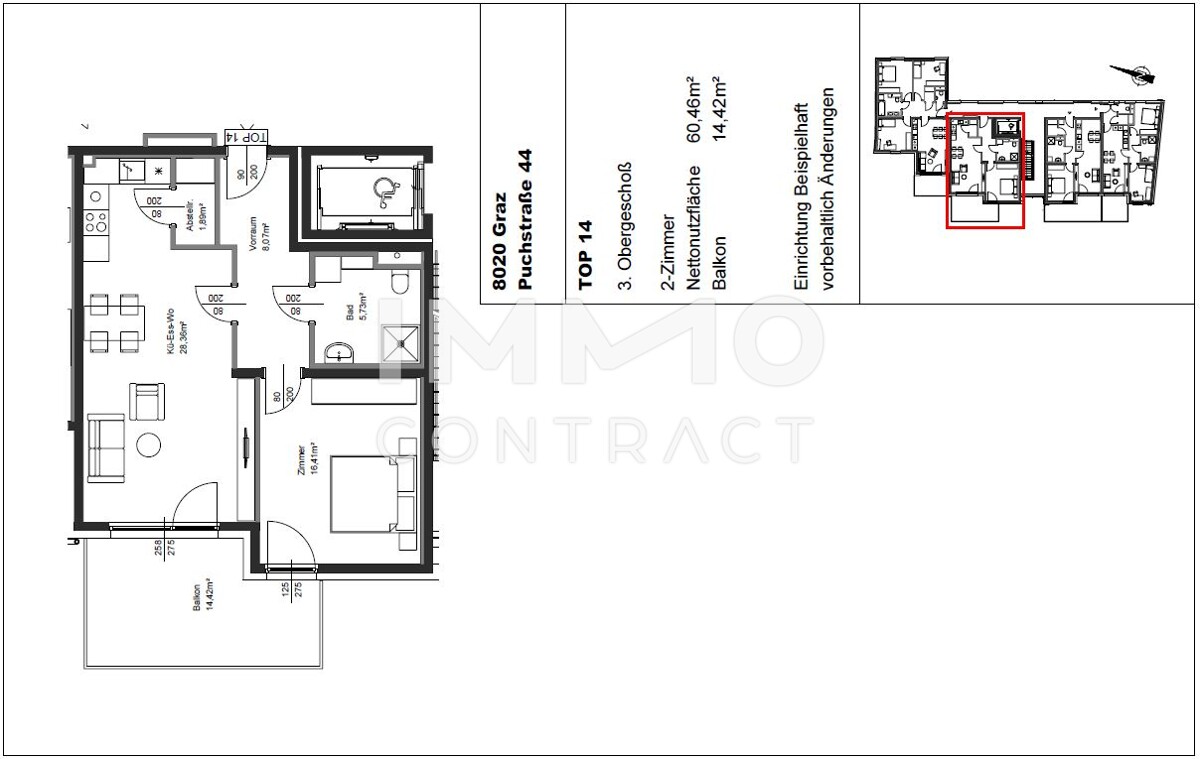 Geförderte, neuwertige 2 Zimmer Wohnung mit großem BALKON in Innenhoflage - Puchstraße 44 - Top 014 / / 8020 Graz / Bild 6