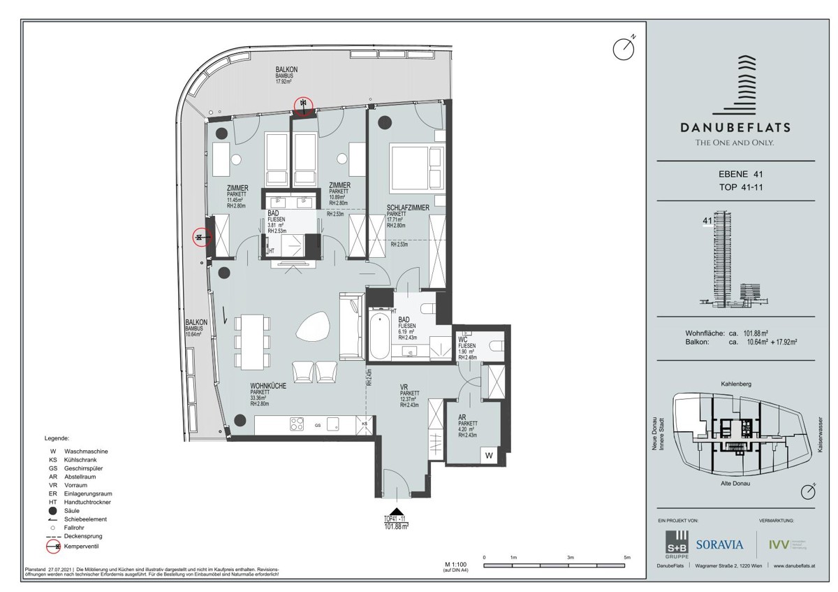 Top ausgestattete Vierzimmer-Wohnung mit Cityblick - DANUBEFLATS. The one and only /  / 1220 Wien / Bild 1