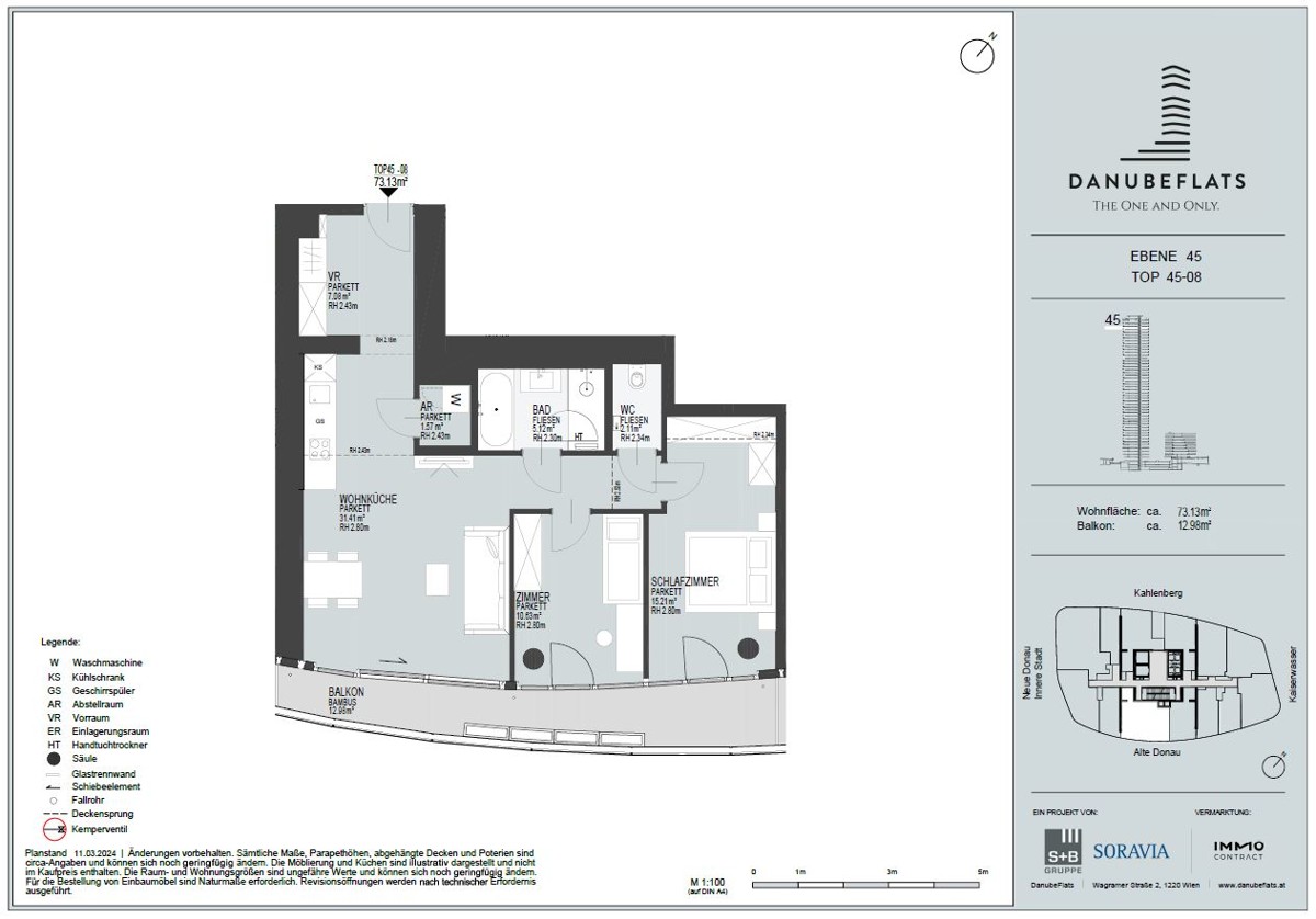 Dreizimmer-Apartment im hchsten Wohngebude sterreichs im 45. Stock direkt an der Neuen Donau /  / 1220 Wien / Bild 1