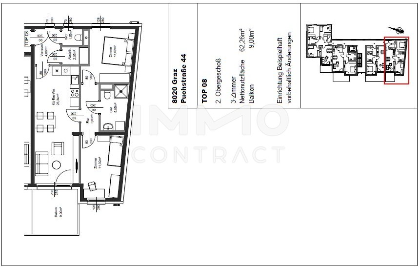 ERSTBEZUG: gefrderte 3 Zimmer Wohnung mit groem BALKON - Puchstrae 44 - Top 008 /  / 8020 Graz / Bild 1