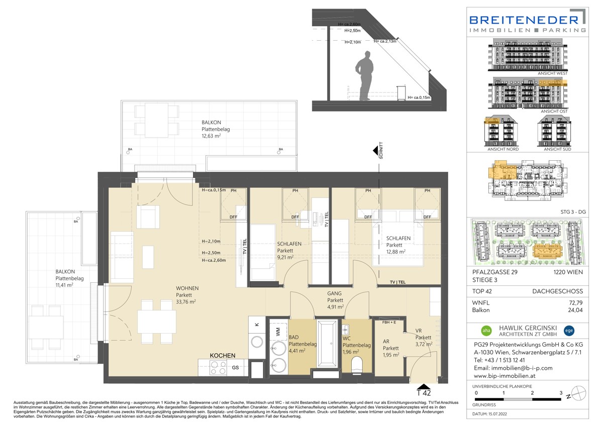 Letzte Change zum Erstbezug: 2 Dachterrassen & 2 Monate mietfrei ? 3-Zimmer-DG-Wohnung mit Kühlung / / 1220 Wien / Bild 16