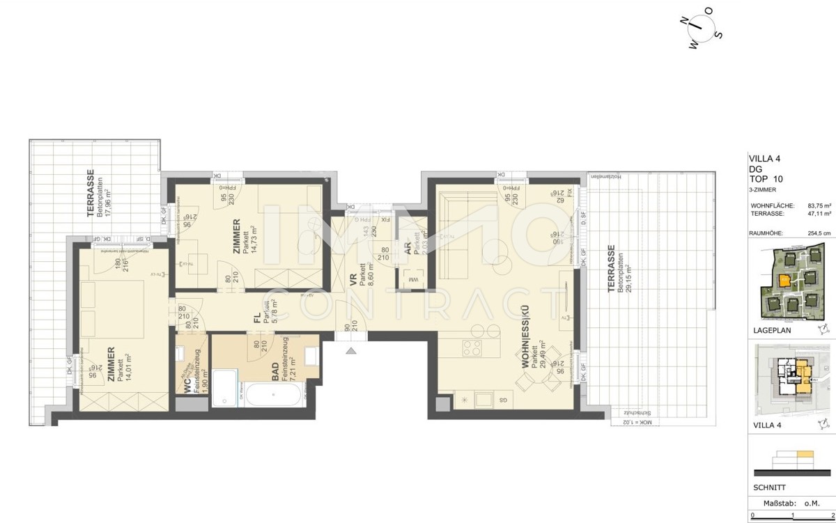 KREMSER WOHNDOMIZIL
3Zi- 84qm Dachgeschosswohnung, 2Terrassen, Lift, Tiefgarage, in beliebter Grünruhelage