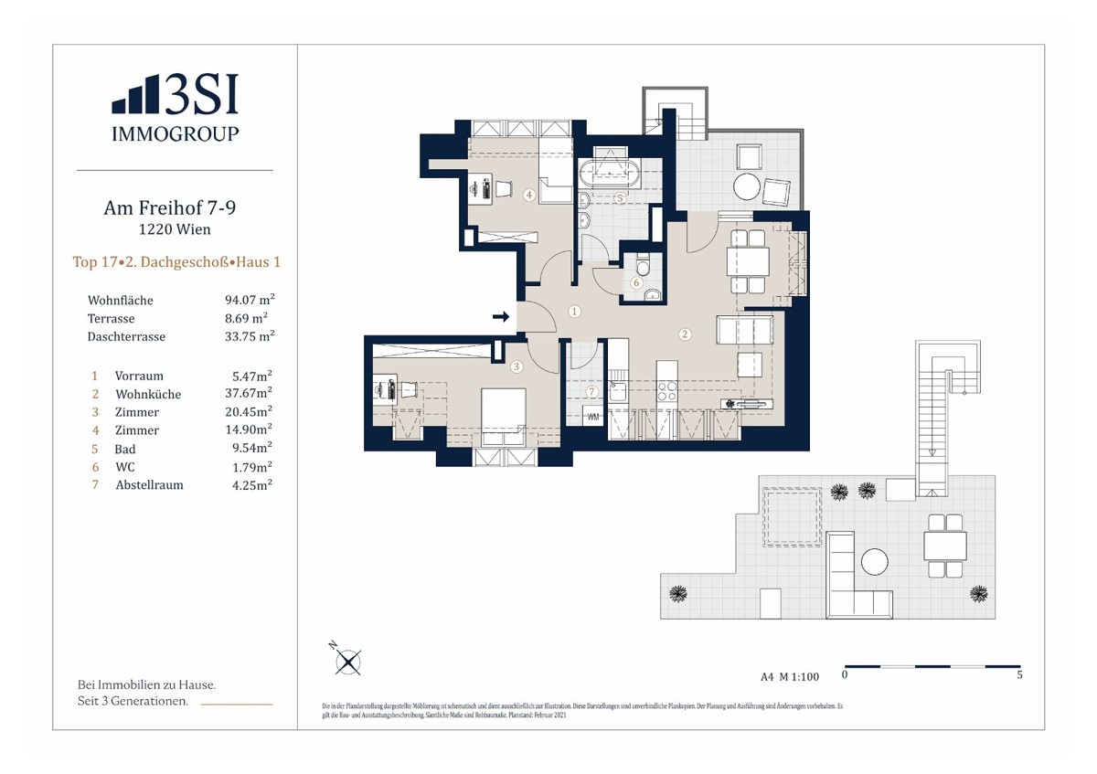 Dachterrassenwohnung mit Mglichkeit fr Whirlpool! 3-Zimmer! U1 Kagraner Platz! /  / 1220 Wien / Bild 6