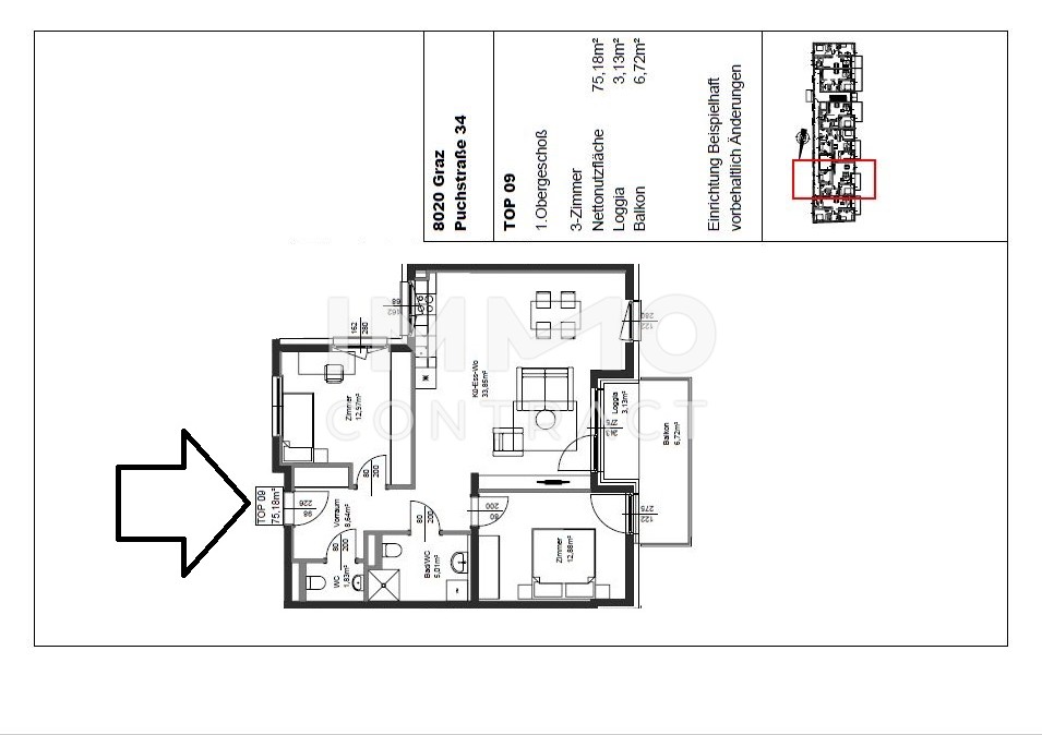 Erstbezug ab 01.10.2025: gefrderte 3 Zimmer Wohnung mit Balkon in ruhiger und zentraler Lage - Puchstrae 34 - Top 09 /  / 8020 Graz / Bild 7