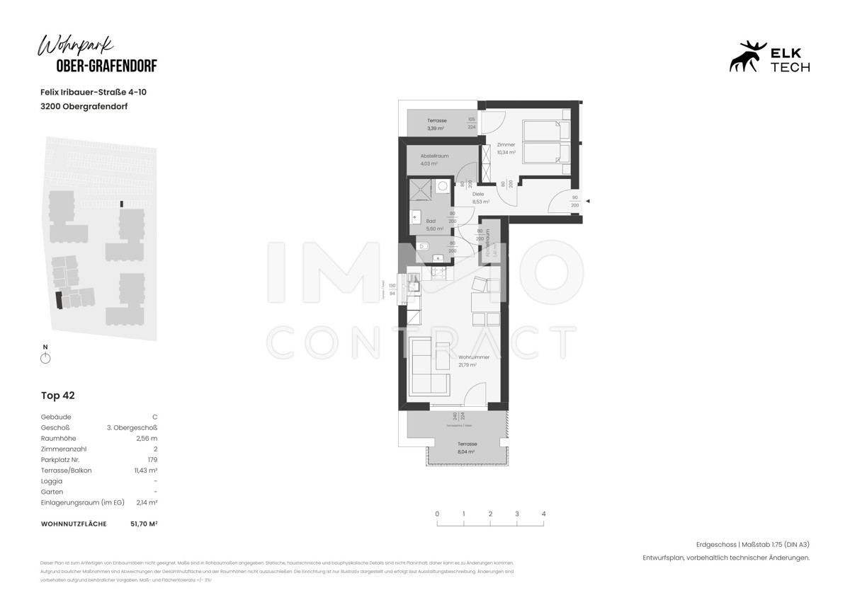 51,70qm 2Zi S+N-Terrassenwohnung<br />
Erstbezug, kologische Bauweise