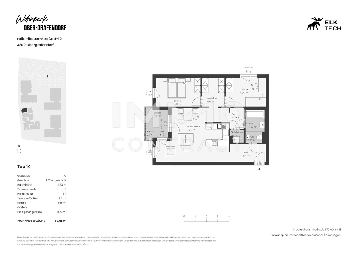 3ZI - 82,61qm - Westbalkon-Vorsorgewohnung, Anlage in ökolog. NEUBAU /  / 3100 St-Pölten / Bild 1