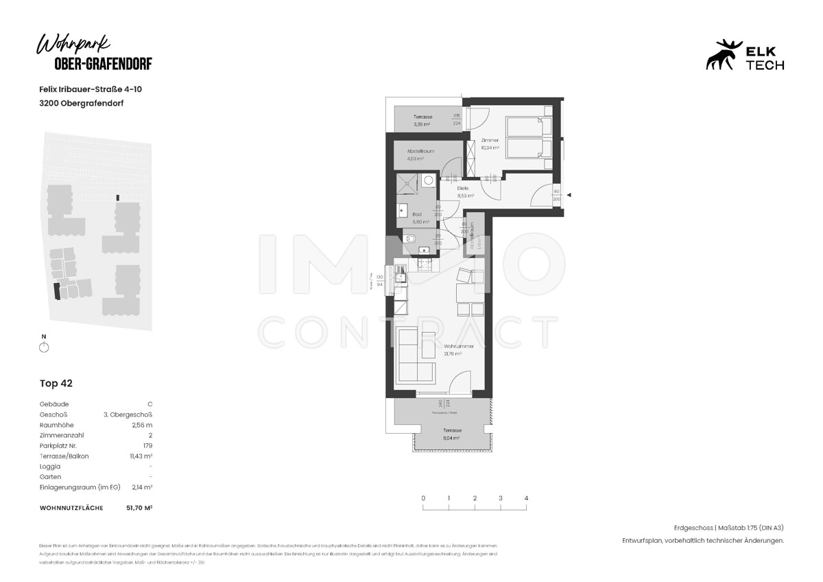 51,70qm 2ZI-S-Terrassenwohnung,
Erstbezug, kologische Bauweise /  / 3200 Ober-Grafendorf / Bild 1
