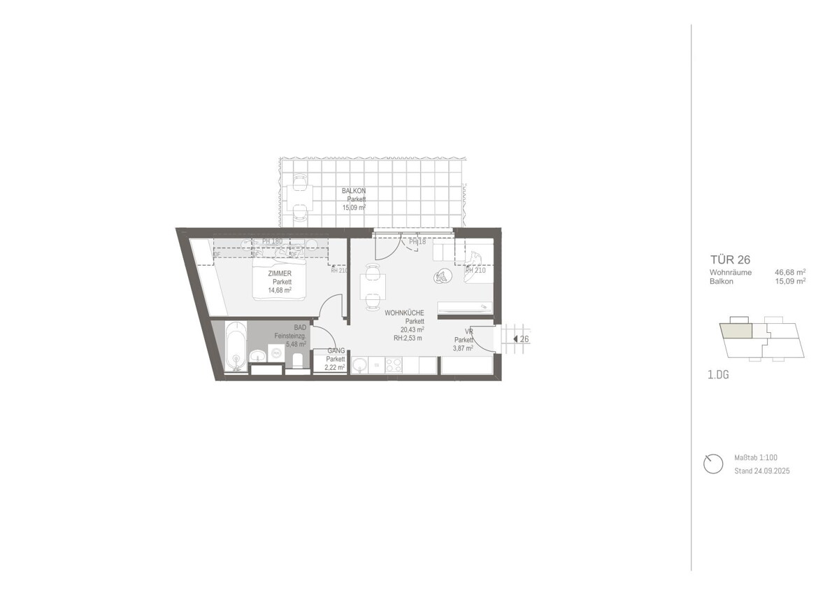 Sonnige 2-Zimmer-Dachgeschosswohnung mit Auenbereich im ERSTBEZUG /  / 1220 Wien / Bild 1
