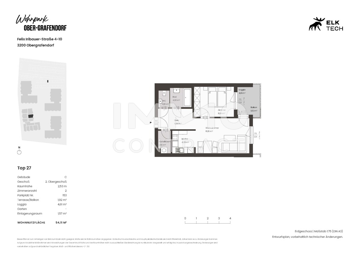54,11qm 2Zi -O-Balkonwohnung
Erstbezug, Ökologische Bauweise / / 3200 Ober-Grafendorf / Bild 1