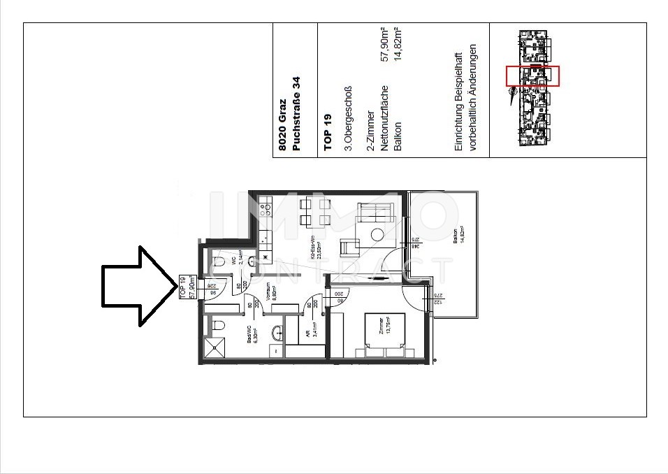 Erstbezug ab 01.10.2025: gefrderte 2 Zimmer Wohnung mit groem Balkon in ruhiger und zentraler Lage - Puchstrae 34 - Top 19 /  / 8020 Graz / Bild 8