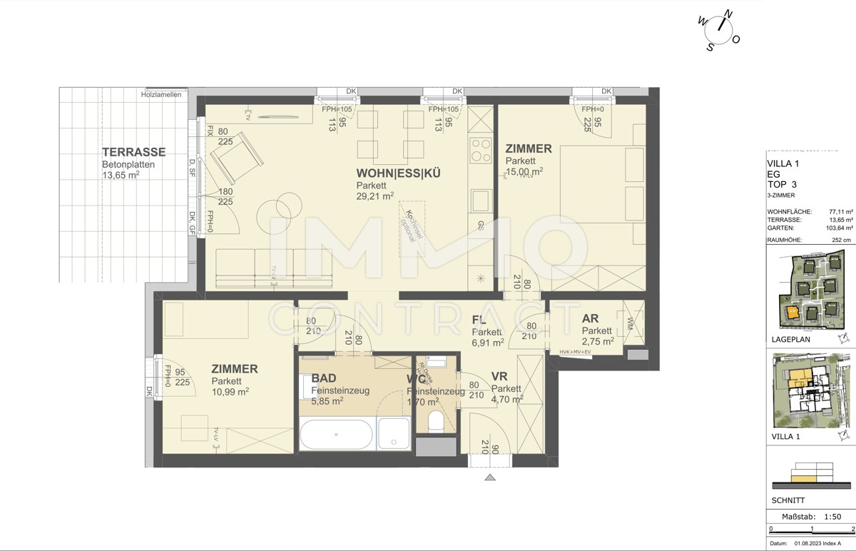 KREMSER WOHNDOMIZIL
3Zi -Gartenwohnung 77qm mit 104qm Garten, Tiefgarage in Grnruhelage /  / 3500 Krems / Bild 1