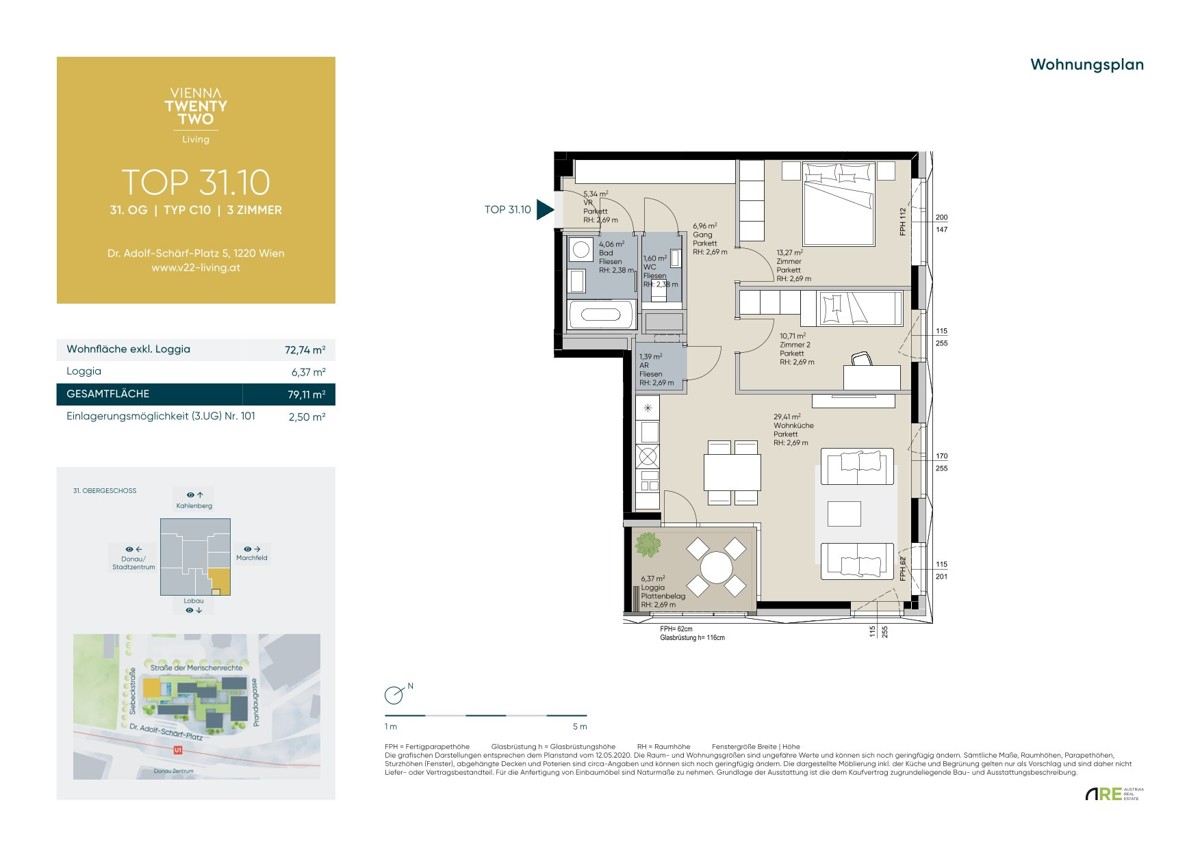 Exklusives Wohnen mit Weitblick! Pool am Dach, Fitness und Sauna inklusive! 3 Zimmer Erstbezug! /  / 1220 Wien / Bild 5