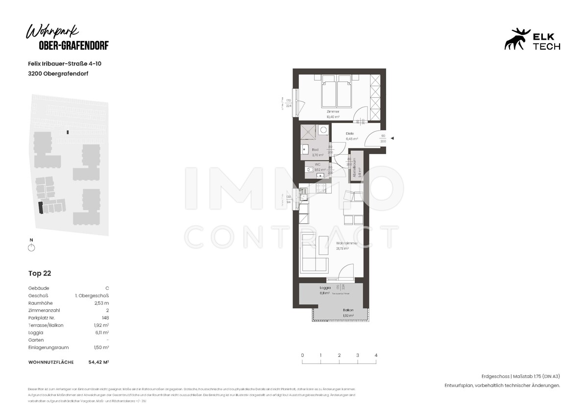 2ZI - 54,42qm - Sd-Balkon- Vorsorgewohnung, Anlage in kolog. NEUBAU /  / 3100 St.Plten / Bild 1