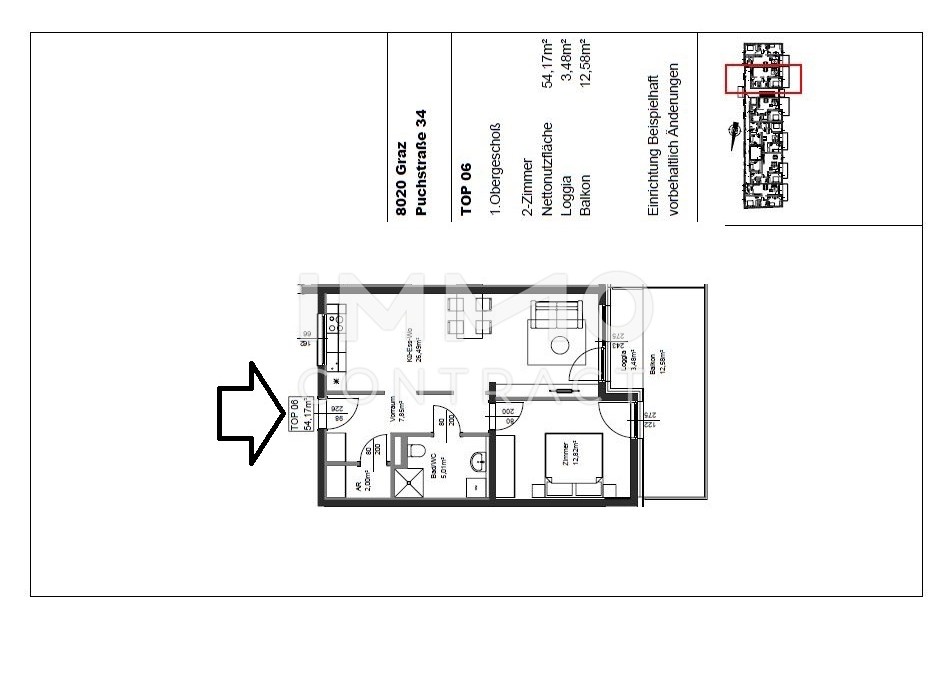 Erstbezug ab 01.10.2025: gefrderte 2 Zimmer Wohnung mit groem Balkon in ruhiger und zentraler Lage - Puchstrae 34 - Top 06 /  / 8020 Graz / Bild 6