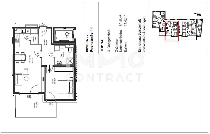 ERSTBEZUG: gefrderte u. gerumige 2 Zimmer Wohnung mit groem BALKON in Innenhoflage - Puchstrae 44 - Top 014 /  / 8020 Graz / Bild 0