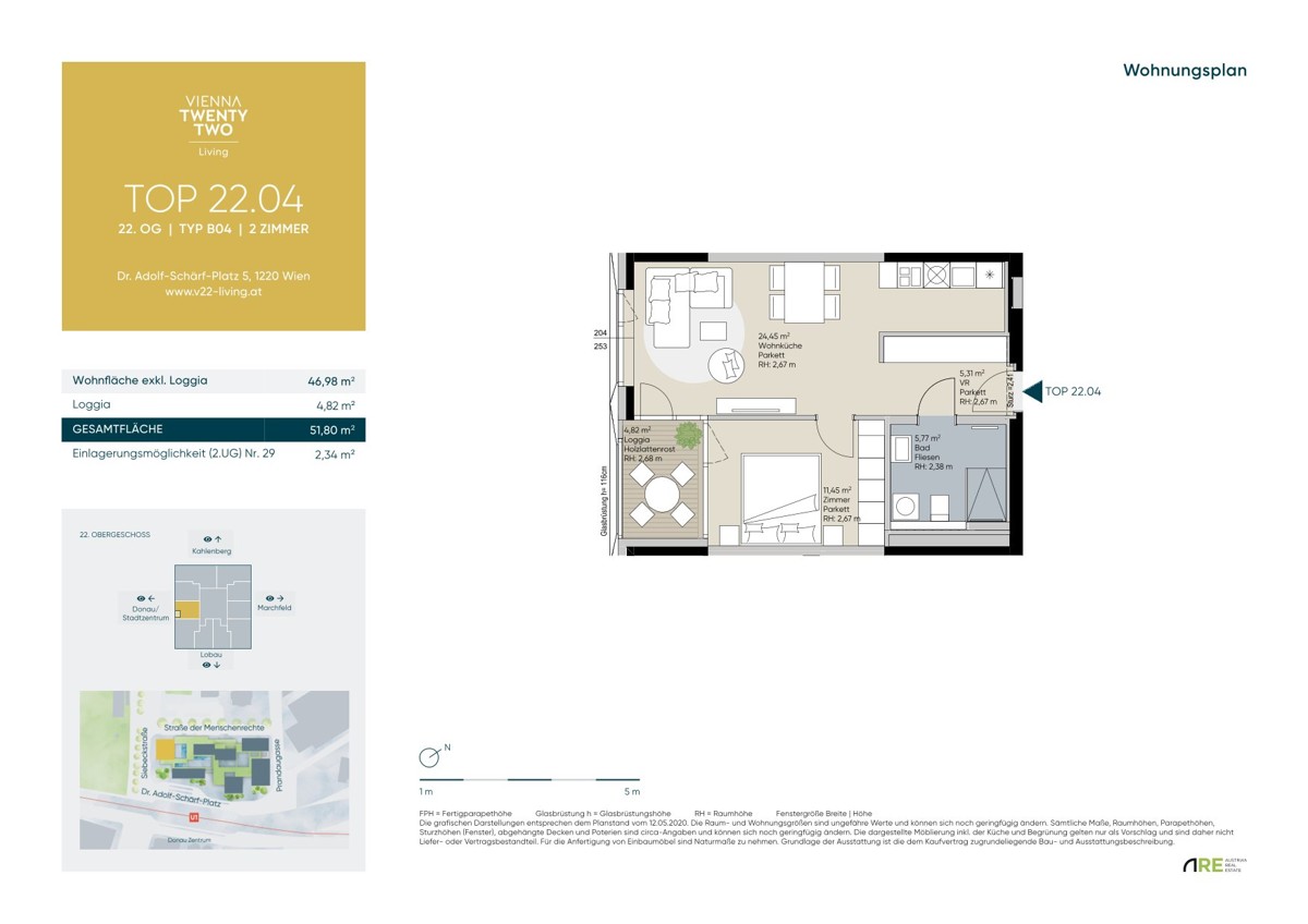 PROVISIONSFREI! ERSTBEZUG! 2 Zimmer Neubau Wohnung mit atemberaubenden Donaublick! /  / 1220 Wien / Bild 2