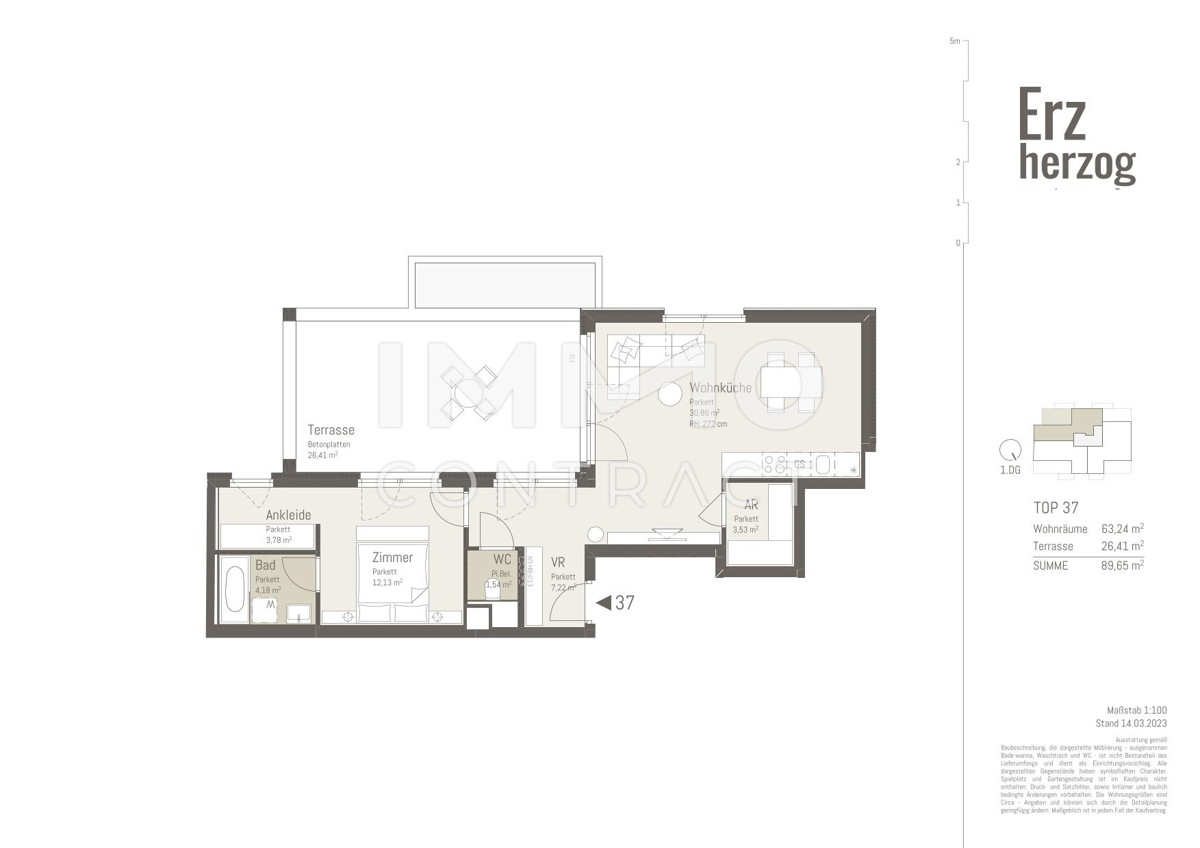 Sonnige 2 Zimmerwohnung mit 26 m Terrasse und Weitblick /  / 1220 Wien / Donaustadt / Bild 3
