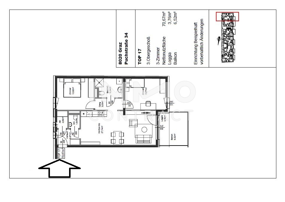 Erstbezug ab 01.10.2025: gefrderte 3 Zimmer Wohnung mit Balkon in ruhiger und zentraler Lage - Puchstrae 34 - Top 17 /  / 8020 Graz / Bild 8