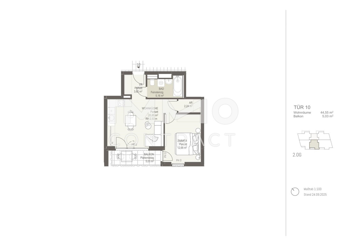 PERFEKTE ANLEGERWOHNUNG Helle 2-Zimmer-Wohnung mit Freiflche im ERSTBEZUG /  / 1220 Wien / Bild 1