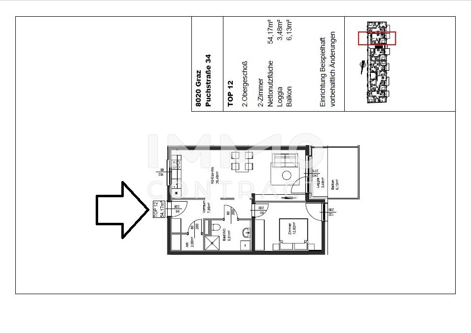 Erstbezug ab 01.10.2025: gefrderte 2 Zimmer Wohnung mit groem Balkon in ruhiger und zentraler Lage - Puchstrae 34 - Top 12 /  / 8020 Graz / Bild 0