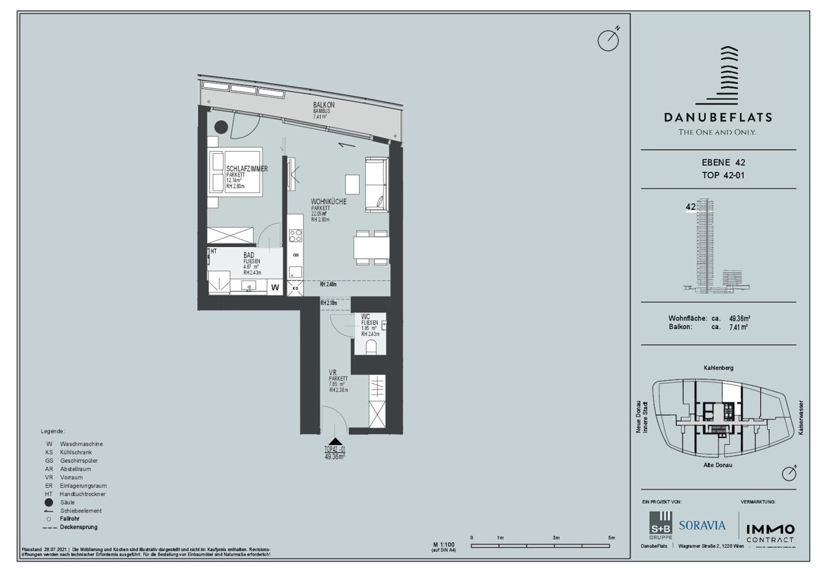 NEU! 42. Etage! Mbliert - Doorman, Gym, Pool UND den schnsten Ausblick auf Kahlenberg /  / 1220 Wien / Bild 1