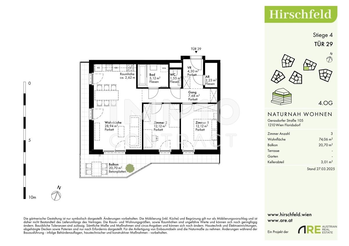Hirschfeld: 4. Stock - Erstbezug und provisionsfrei mit mega Terrasse zum super Preis /  / 1210 Wien / Bild 2
