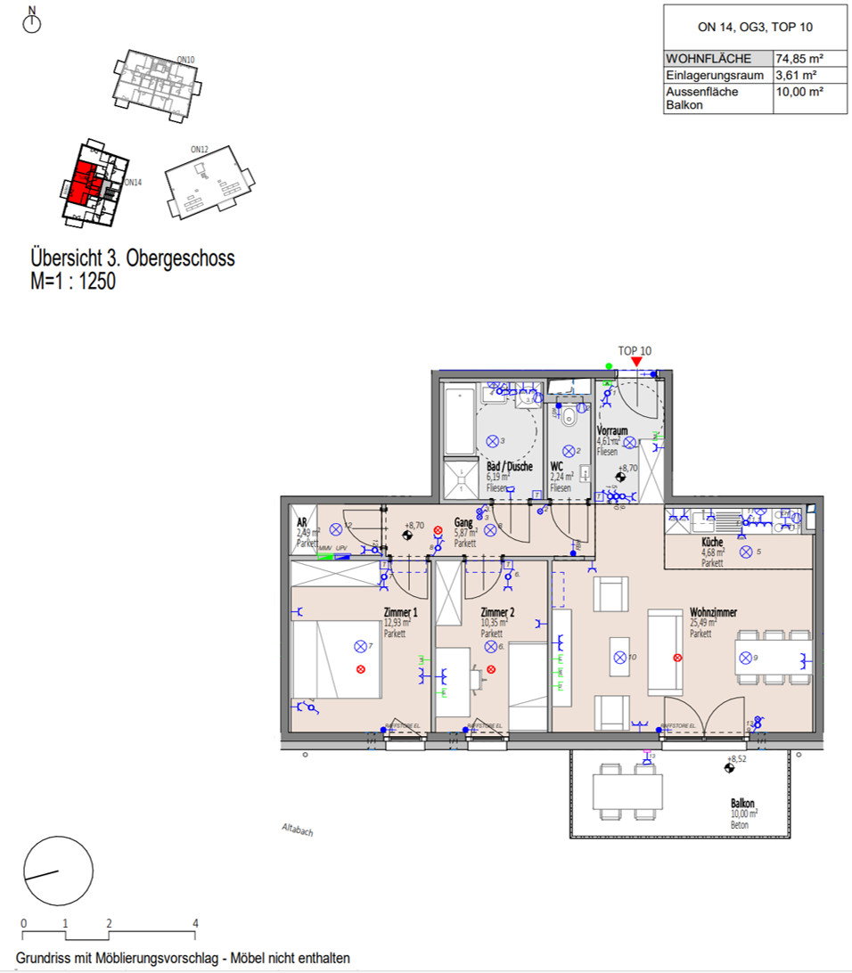 Genieen Sie die Ruhe!  Provisionsfreie 3-Zimmer-Wohnung mit Westbalkon und Grnblick /  / 2700 Wiener Neustadt / Bild 2