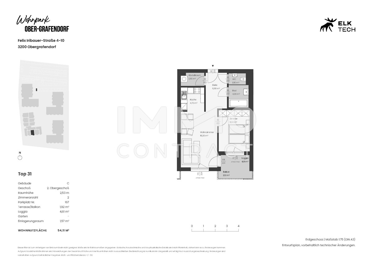 54,11qm 2ZI- S-Balkonwohnung,
Erstbezug, kologische Bauweise /  / 3200 Ober-Grafendorf / Bild 1