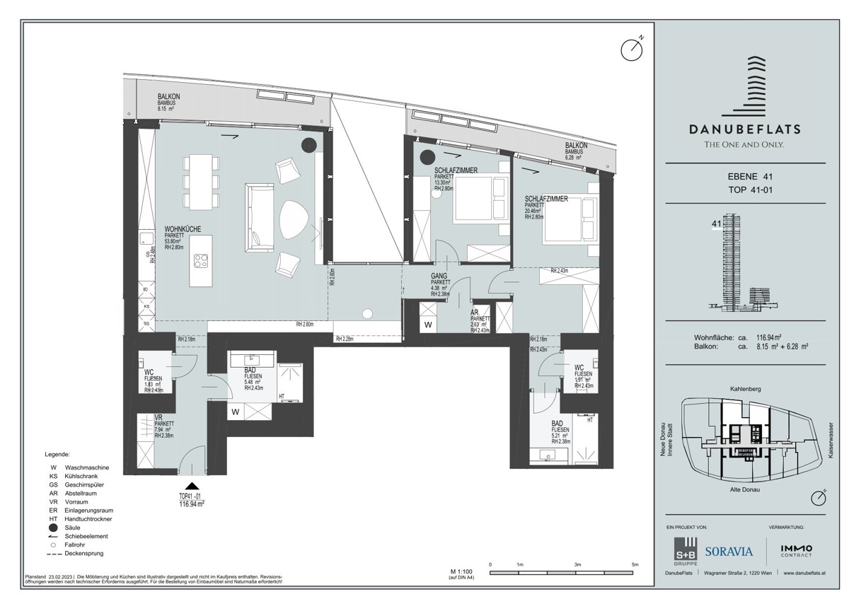 Grozgige 3 Zimmer Wohnung im 41.Stock inkl. atemberaubendem Blick auf die Donau und den Kahlenberg! /  / 1220 Wien / Bild 14