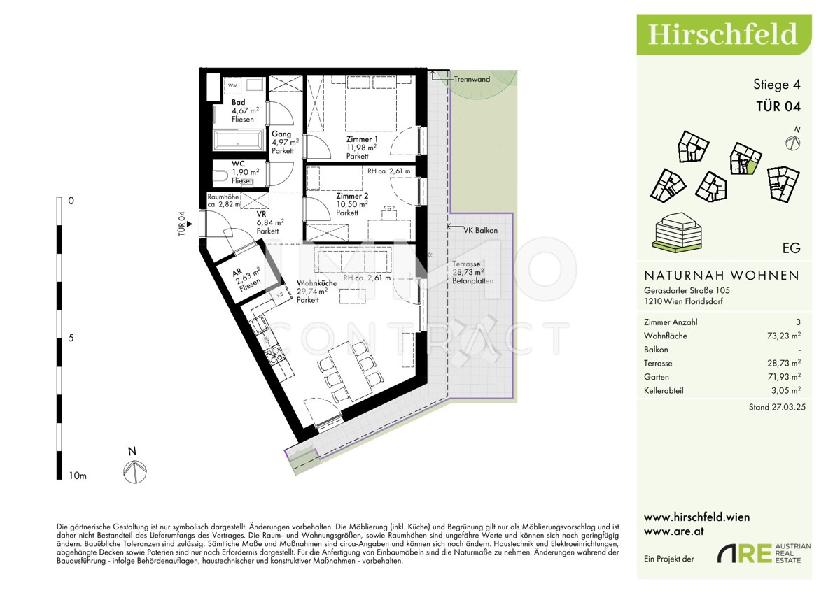 Hirschfeld: Erstbezug und provisionsfrei - 70m2 Garten von der Sonne geksst! Wie im Urlaub /  / 1210 Wien / Bild 3