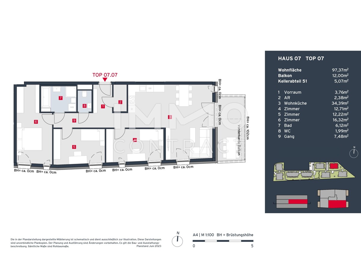 Stilvolle Familienwohnung mit 3 Schafzimmern und Balkon in traumhafte Anlage - provisionsfrei! /  / 2333 Leopoldsdorf / Bild 9
