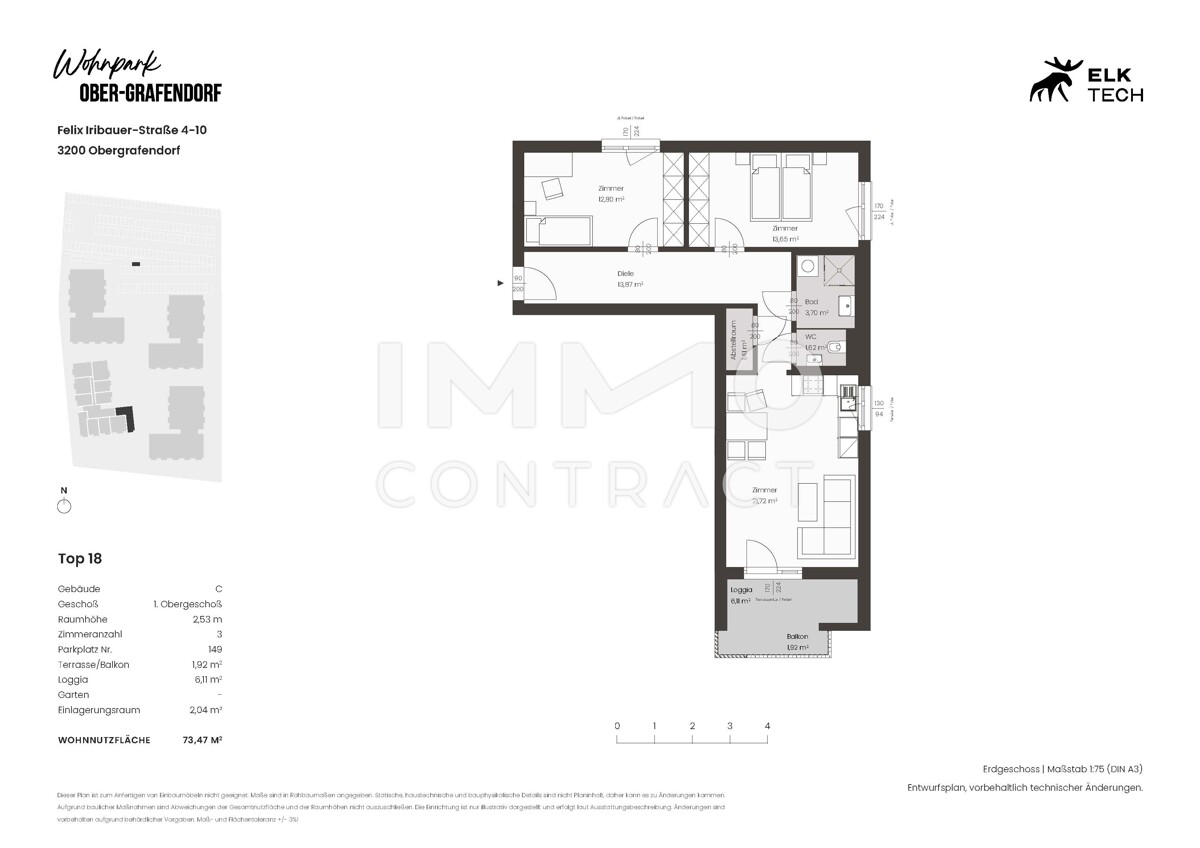 3ZI - 73,47qm - Sd-Balkon-Vorsorgewohnung, Anlage in kolog. NEUBAU /  / 3100 St.Plten / Bild 1