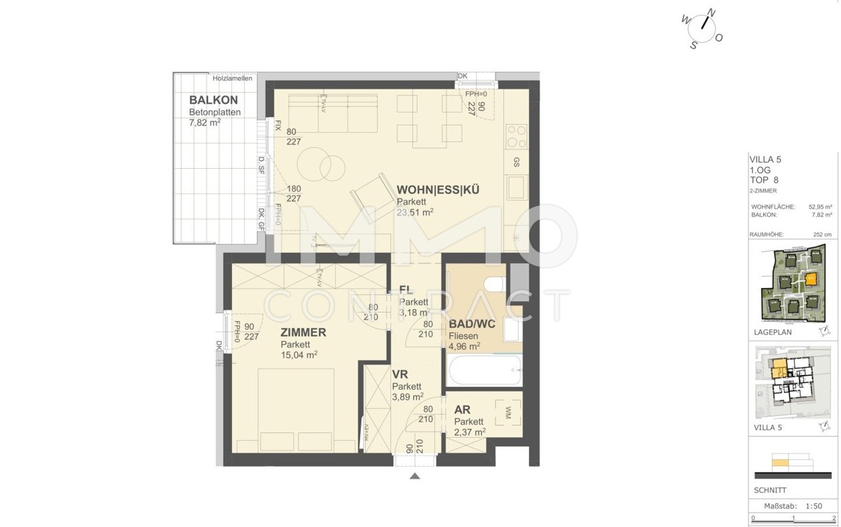 KREMSER WOHNDOMIZIL
2Zi- 53qm- Balkon-Eigentum, Lift, Tiefgarage, 
in beliebter Grnruhelage /  / 3500 Krems / Bild 1