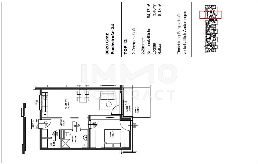 ERSTBEZUG: geförderte 2 Zimmer-Wohnung mit großem Balkon in zentraler u. ruhiger Innenhoflage - Puchstraße 34 - Top 06 / / 8020 Graz / Bild 3