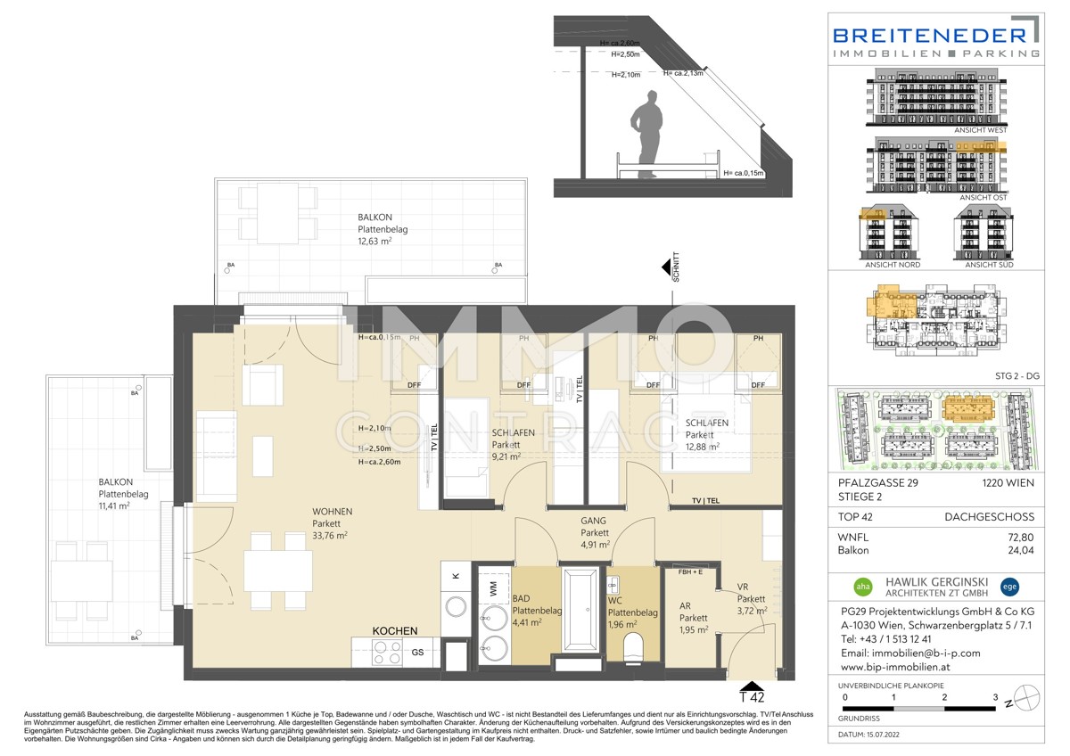 Zwei Dachterrassen, Kühlung & 2 Monate mietfrei: attraktive 3-Zimmer-DG-Wohnung / / 1220 Wien / Bild 16