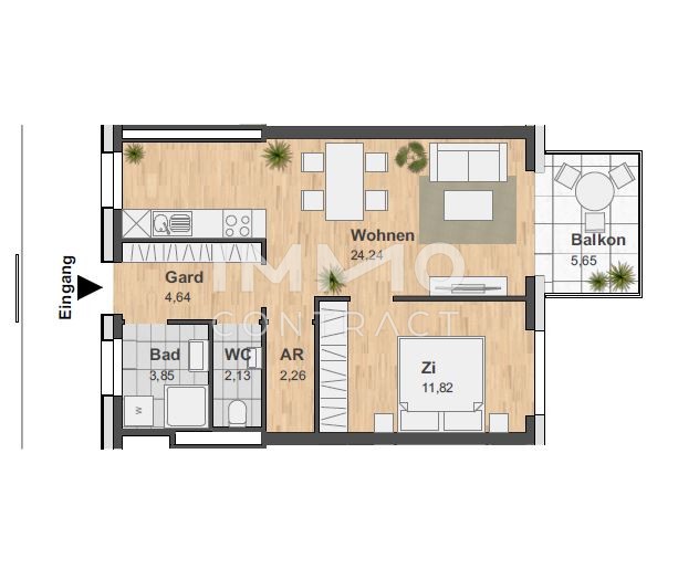 ACHTUNG REININGHAUS LETZTER STOCK MIETAKTION  2-ZIMMERWOHNUNG MIT TOP- GRUNDRISS + BALKON + TG-PLATZ /  / 8020 Graz / Bild 6
