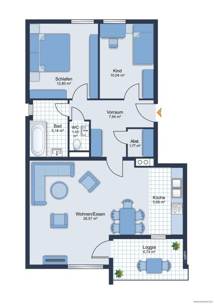 Sonnige 3-Zimmer Wohnung mit Blick ins Gr�ne, Loggia, Kellerraum und Tiefgaragenstellplatz. /  / 4840&nbsp;V�cklabruck / Bild 8