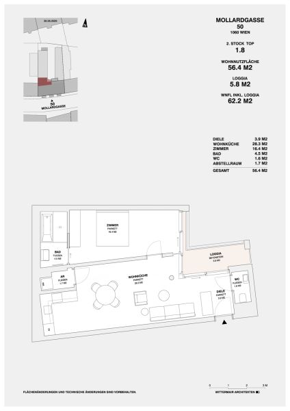 ++NEU++ Erstbezug: Attraktive 2-Zimmer-Wohnung mit Loggia im 2. OG - Mollardgasse 50 /  / 1060 Wien / Bild 3