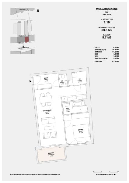 ++NEU++ Exklusiver Erstbezug: Moderne 2-Zimmer-Wohnung mit Balkon im 2. OG (Mollardgasse 50) /  / 1060 Wien / Bild 3