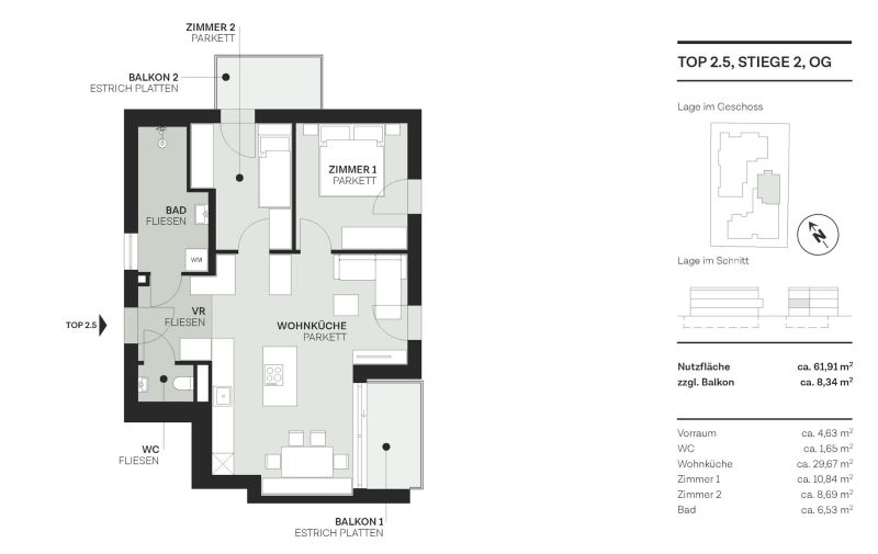 Urbaner Komfort im Obergeschoss: Helles 3-Zimmer-Heim mit Doppel-Balkon /  / 1220&nbsp;Wien, Donaustadt / Bild 9